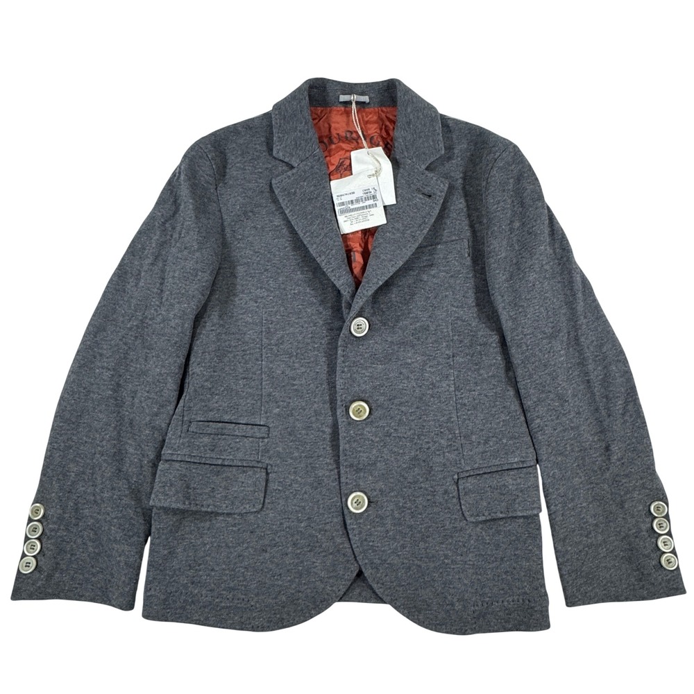Brunello Cucinelli Boy's Grey Cotton Knit Blazer Jacket Size 10 BD847A103B